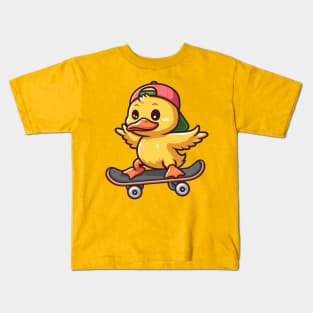 Duckling Ridding Skateboard Kids T-Shirt